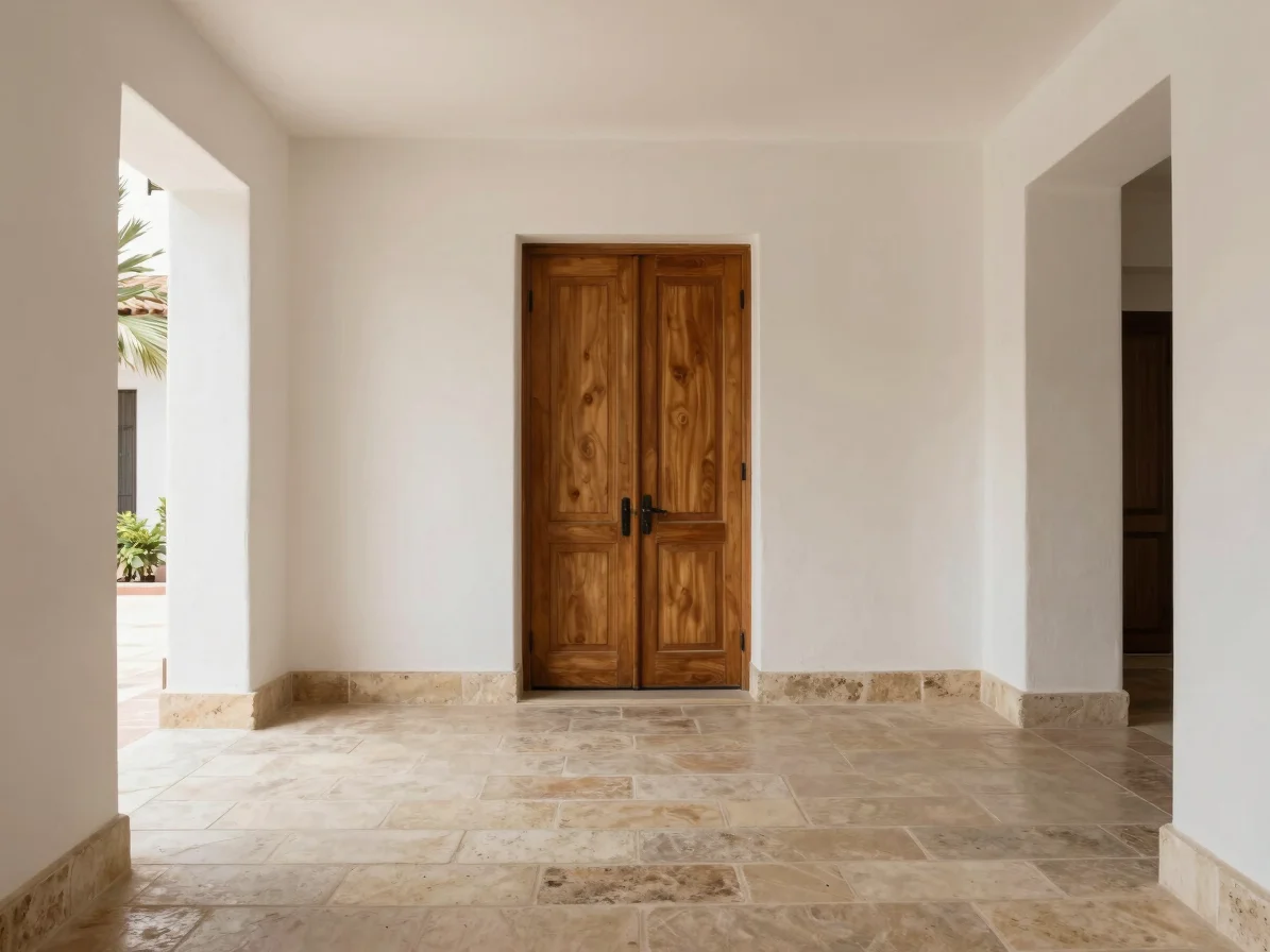 Editorial real estate photograph of a bright entrance hall with a